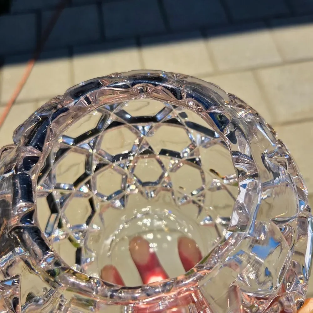 Vintage Heavy Geometric Glass Ball Vase Rose Bowl Hexagon Design 6